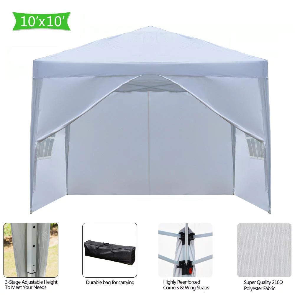 UBesGoo 10 x 10 ft Heavy Duty Ez Pop Up Gazebo Canopy Tent with 4 Removable Sidewalls (White)