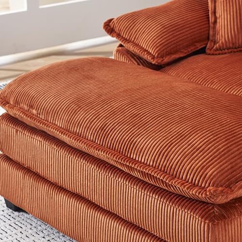Oversized Chaise Lounge Chair Indoor, 56.3" Corduroy Upholstered Cloud Sofa Couch with Ottoman & 2 Lumbar Pillows, Comfy Single Deep Seat Sofa Armchair for Living Room Bedroom Office (Green)