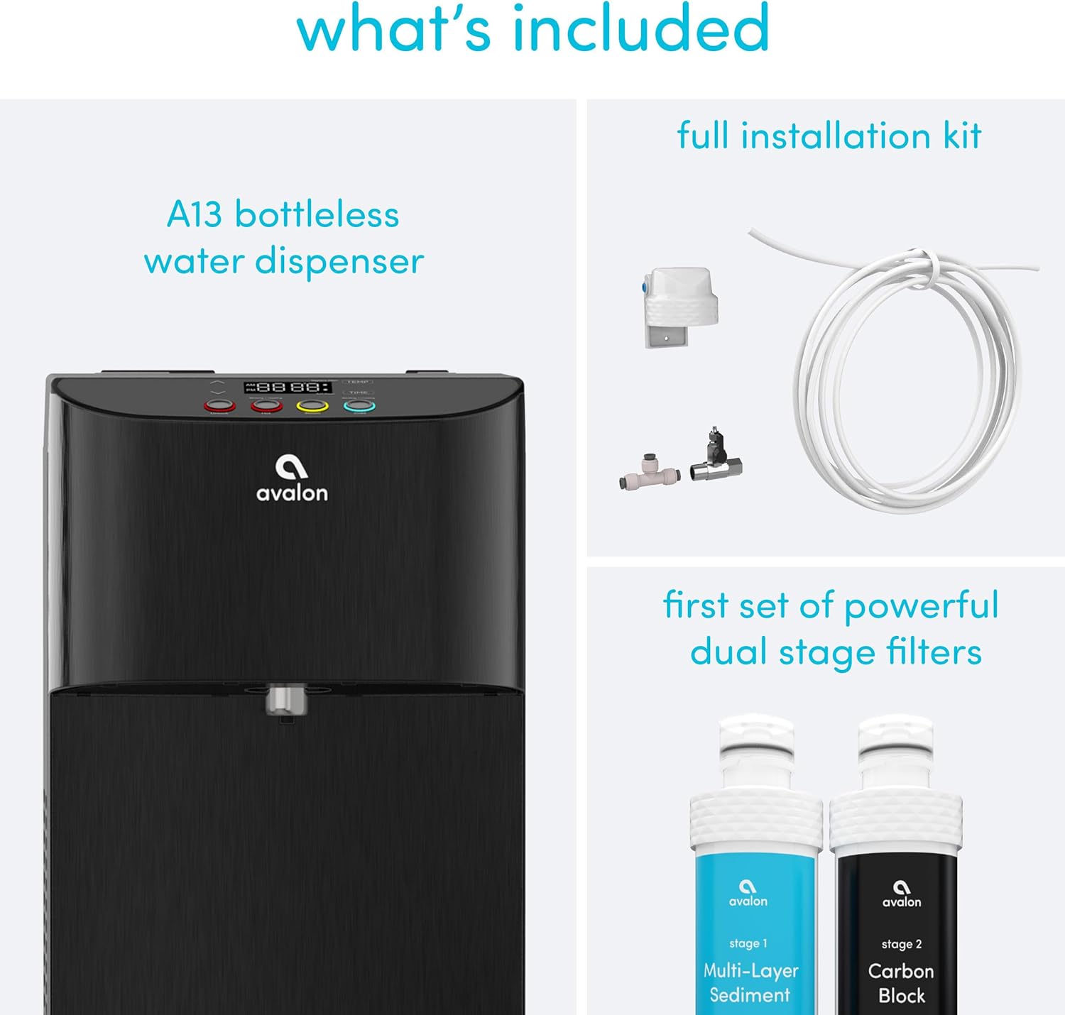 Avalon A13BLK Electric Bottleless Cooler Water Dispenser-3, Digital Clock with Temperature Control, Self Cleaning, Black Stainless Steel