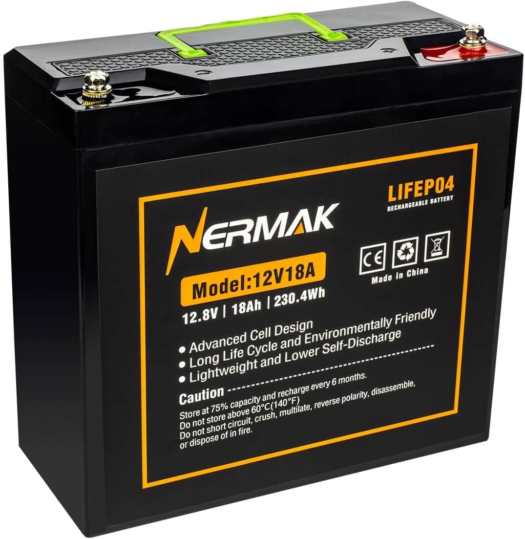 Nermak 2 Pack 12V 12Ah LiFePO4 Deep Cycle Battery, 2000+ Cycles Lithium Iron Phosphate Rechargeable Battery for Solar Power, Lighting, Power Wheels, Fish Finder, Scooters and More, Built-in 12A BMS