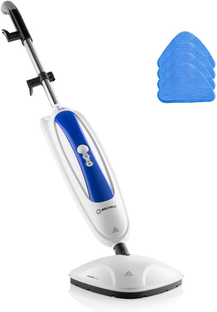 Reliable 200CU Steam Floor Mop - Steamboy mop with 2 Microfiber Cloth Pads, 1500W Steam Mop for Tile and Hardwood Floor, 180-Degree Swivel Head, Removable Water Tank, Freshens Carpets