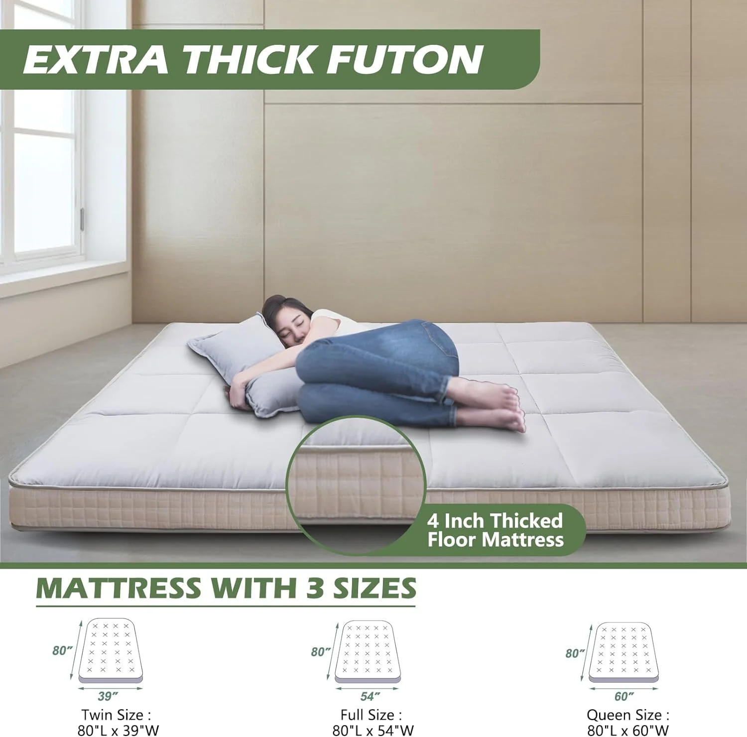 Slsy Japanese Floor Mattress Futon Mattress, Thicken Sleeping Pad Foldable Roll Up Mattress Kids Floor Lounger Bed Couches Sofas