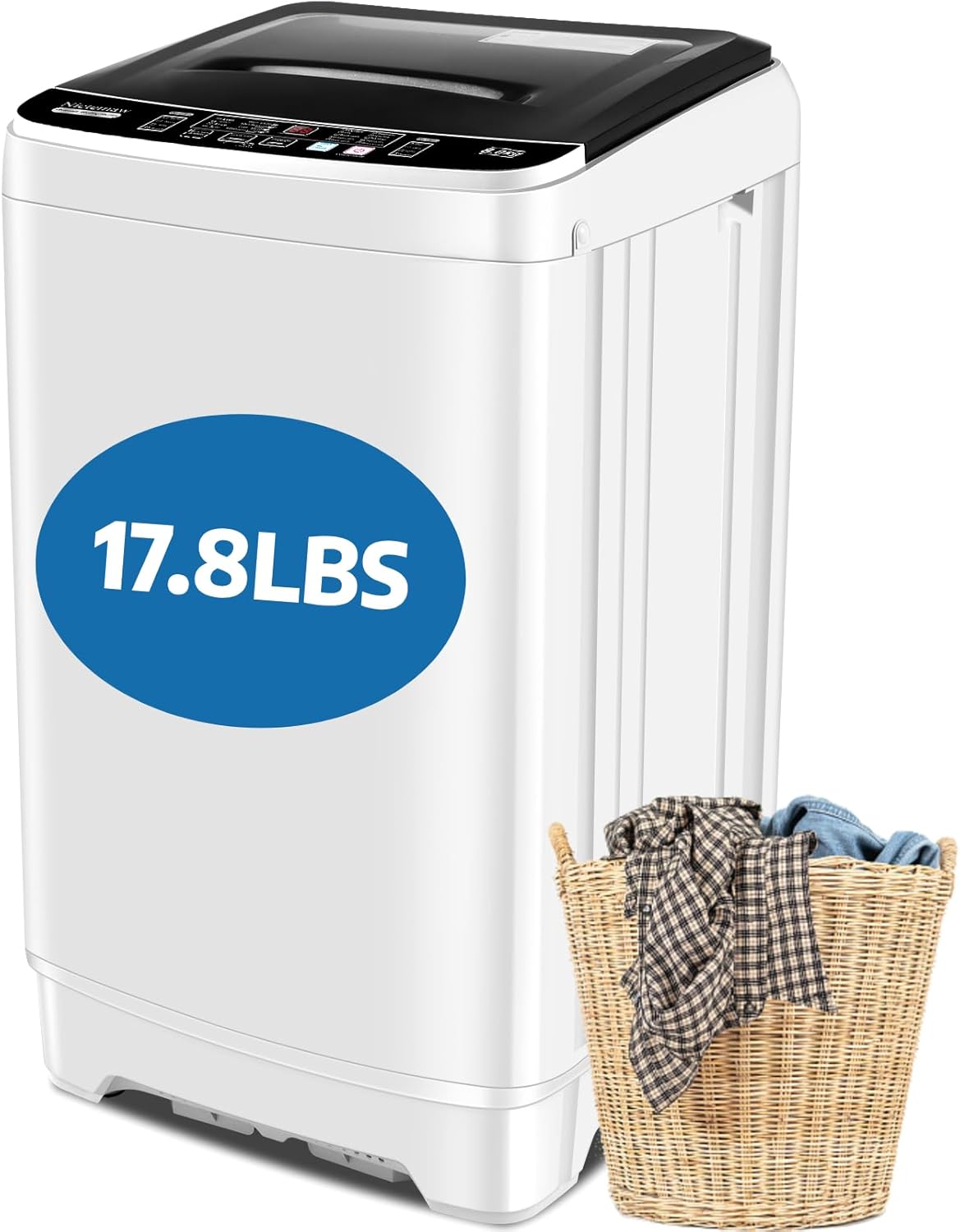 Nictemaw Portable Washing Machine, 17.8Lbs Capacity Full Automatic Compact Laundry Washer, 2.3 Cu.ft Portable Washer with 10 Wash Programs & 8 Water Levels & Drain Pump for Apartment, RV, Dorm