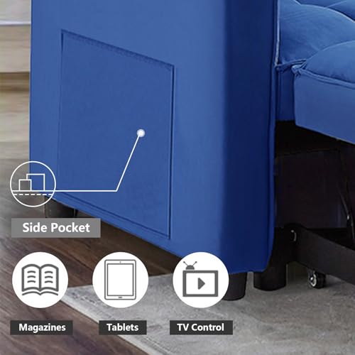 3 in 1 Convertible Sleeper Sofa Bed,Futon Loveseat Couch with Pull-Out Bed & Adjustable Backrest,Velvet Fabric Sofa with Side Pocket for Small Apartment, Living Room, Office (Black)
