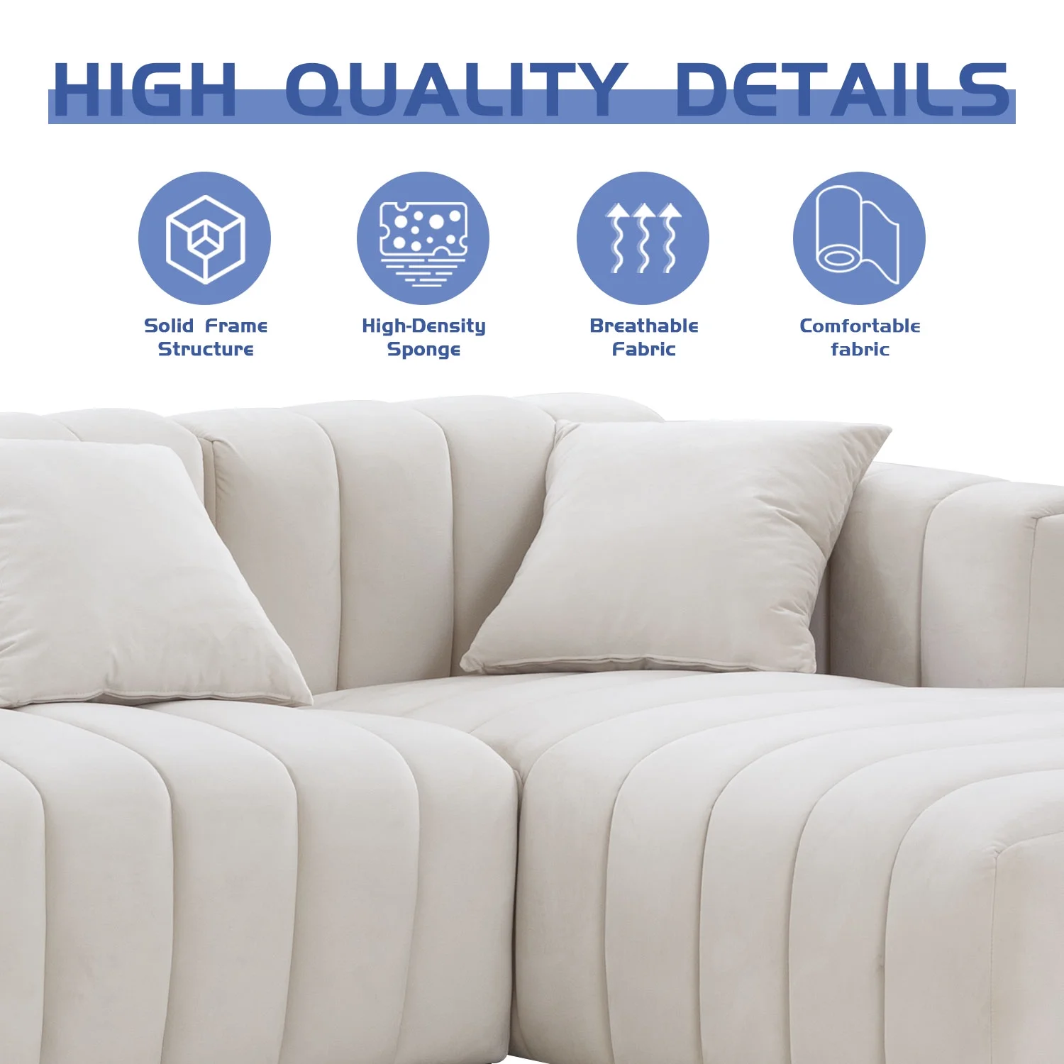 Kevinplus L-Shape Sectional Sofa with Deep Tufted Velvet Upholstered Right Chaise Modular Sofa,Sectional Sofa Couch for Living Room,Beige