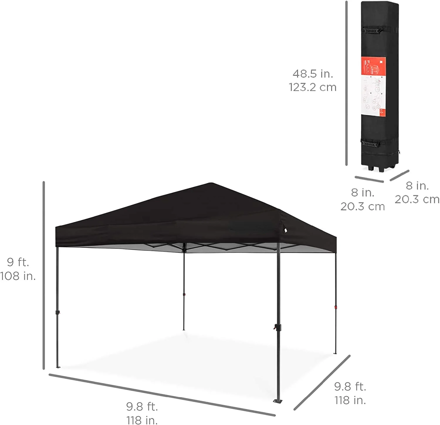 10x10ft 1-Person Setup Pop Up Canopy Tent Instant Portable Shelter w/ 1-Button Push, Straight Legs, Wheeled Carry Case, Stakes - Black