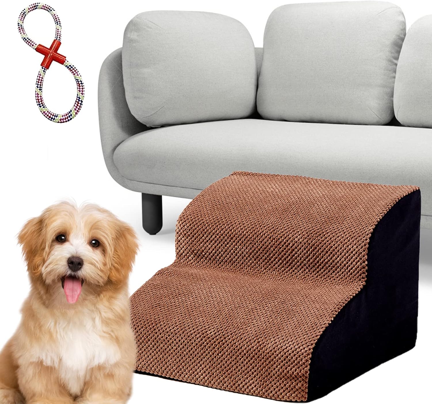 A.FATI 2 Steps High-Density Foam Dog Stairs&Ramps, 11.8 High, Non-Slip Dog Stairs, Soft Dog Steps for Couch, Dog Ladder, Suitable for Old or Injured Pets, Older Cats, Small Dogs