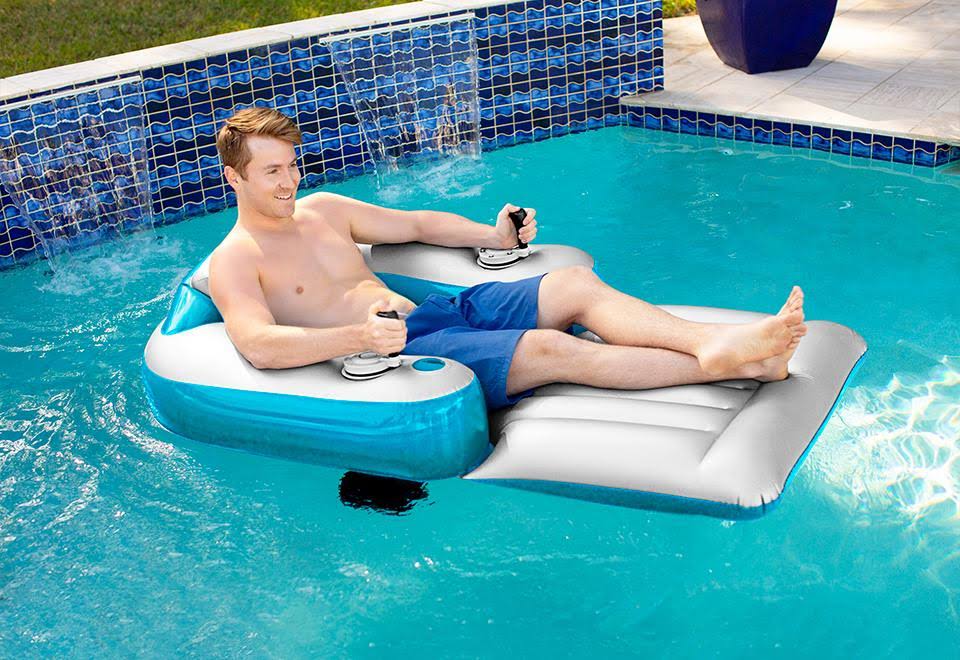 PoolCandy Splash Runner Motorized Swimming Pool Lounger - Grey with Turquoise