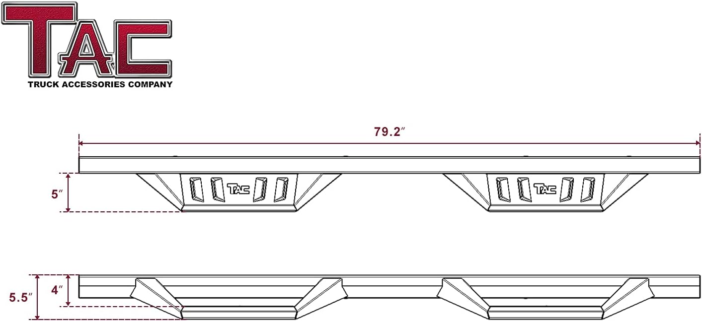 TAC Sidewinder Running Boards Fit 2019-2022 Silverado/Sierra 1500 | 2020-2022 Silverado/Sierra 2500/3500 Double Cab (Exclude 2019 LD and Limited Models) Truck 4” Drop Texture Black Side Bars Armor