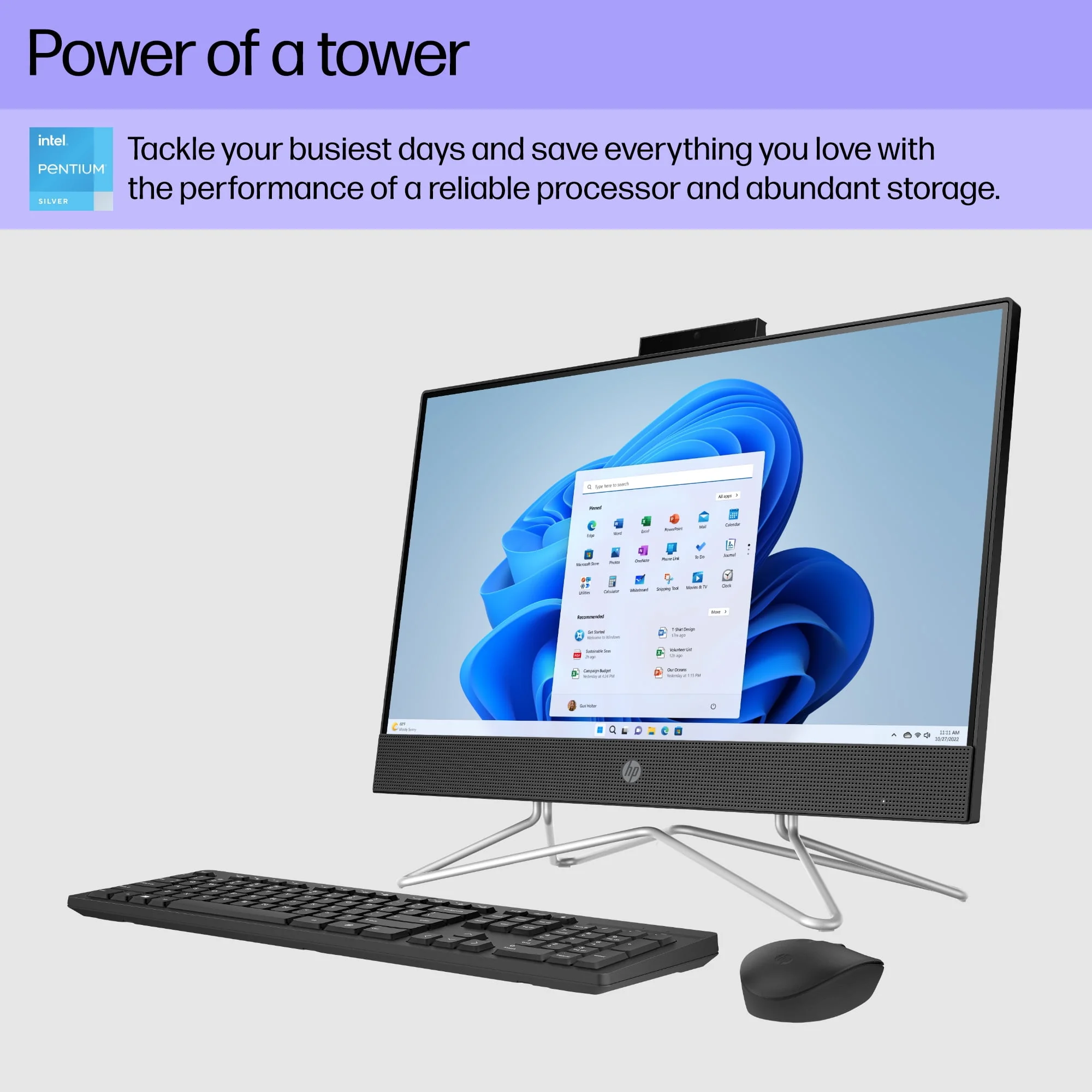HP 21.5 All-in-One PC, Intel Pentium, 8GB Memory, 128GB SSD, Windows 11 Home S mode, White, 22-dd0143w