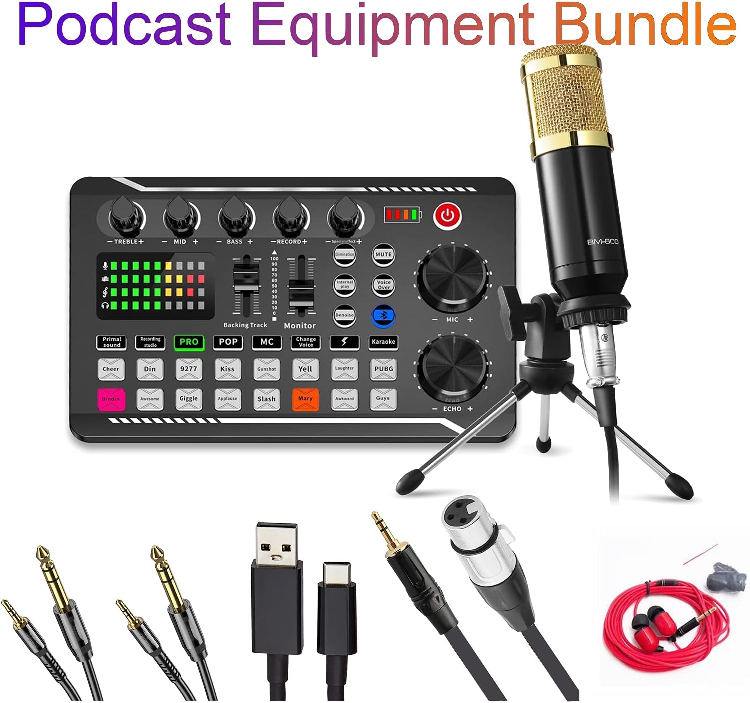 Podcast Equipment Bundle, Cardioid Pickup Podcast Microphone (120kHz/24 bit) and Professional Audio Mixer, Compatible with PC/Laptop/Smartphone, Prefect for Streaming/Podcasting/Gaming
