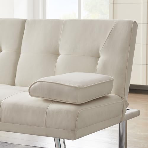 Futon Sofa Bed, 3 People Guest Bed, Modern Convertible Folding Futon Sofa Bed with Removable Armrests, Futon Couch Recliner Lounge with 2 Cup Holders for Living Room, Apartments, Dormitories, Office