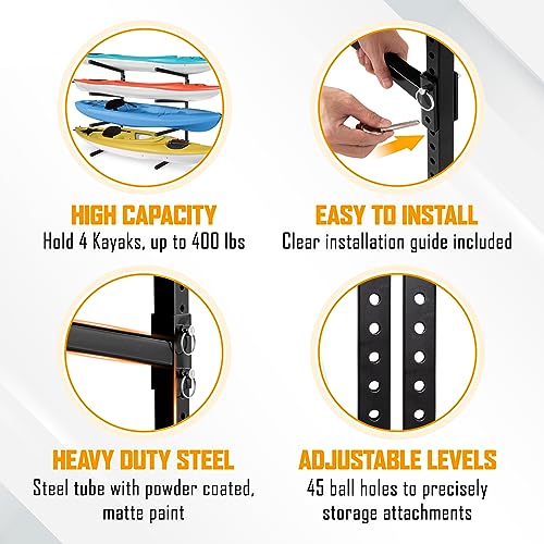 Yes4All Kayak Wall Rack 400lbs 4 Adjustable Levels Kayak Storage Rack for Garage Heavy Duty Kayak Racks