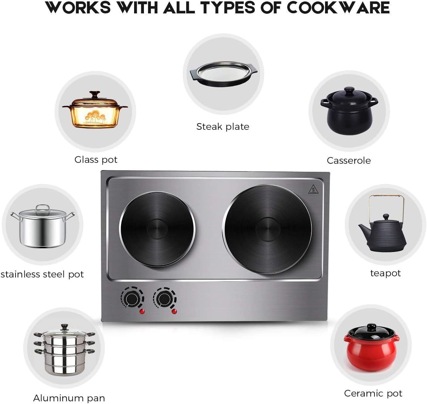 Cusimax Hot Plate Electric Burner Single Burner Cast Iron hot plates for cooking Portable Burner 1500W with Adjustable Temperature Control Stainless Steel Non-Slip Rubber Feet, Upgraded Version