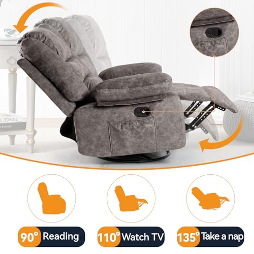 Recliner Chair Massage Rocker with Heated Modern Ergonomic Lounge 360 Degree Swivel Single Sofa Seat Living Room Lounge Recliners on Clearance Foam Filling