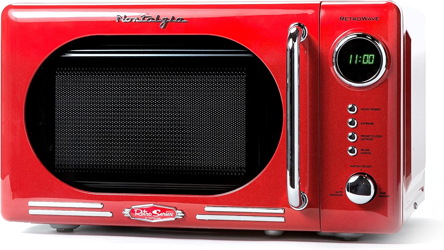 Nostalgia Retro Compact Countertop Microwave Oven - 0.7 Cu. Ft. - 700-Watts with LED Digital Display - Child Lock - Easy Clean Interior - Red & TOSHIBA EM131A5C-BS Countertop Microwave Ovens 1.2 Cu Ft