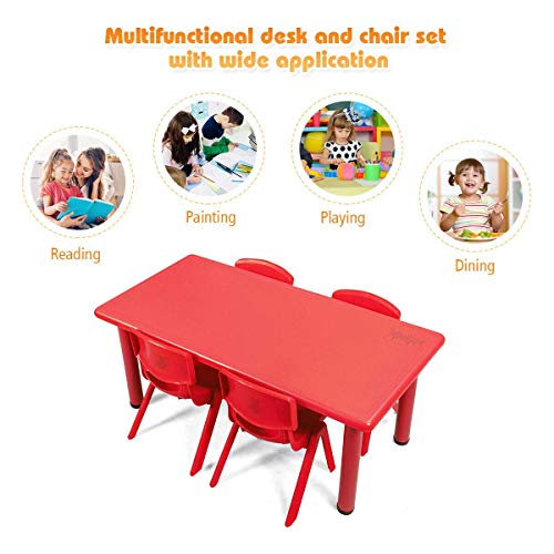 Costzon Kids Table and Chair Set, 4 Pcs Stackable Chairs, 47 x 23.5 Inch Rectangular Plastic Activity Table Set for Children Reading Drawing Playing Snack Time, Toddler School Furniture (Blue)