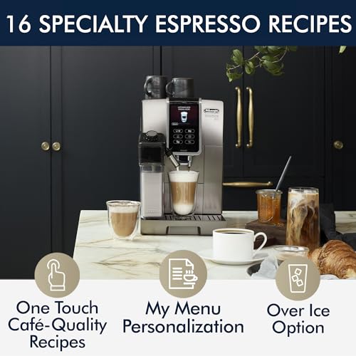 De'Longhi ECAM37095TI Dinamica Plus with LatteCrema System, Fully Automatic Coffee Machine, Colored Touch Display,Titanium (Renewed)
