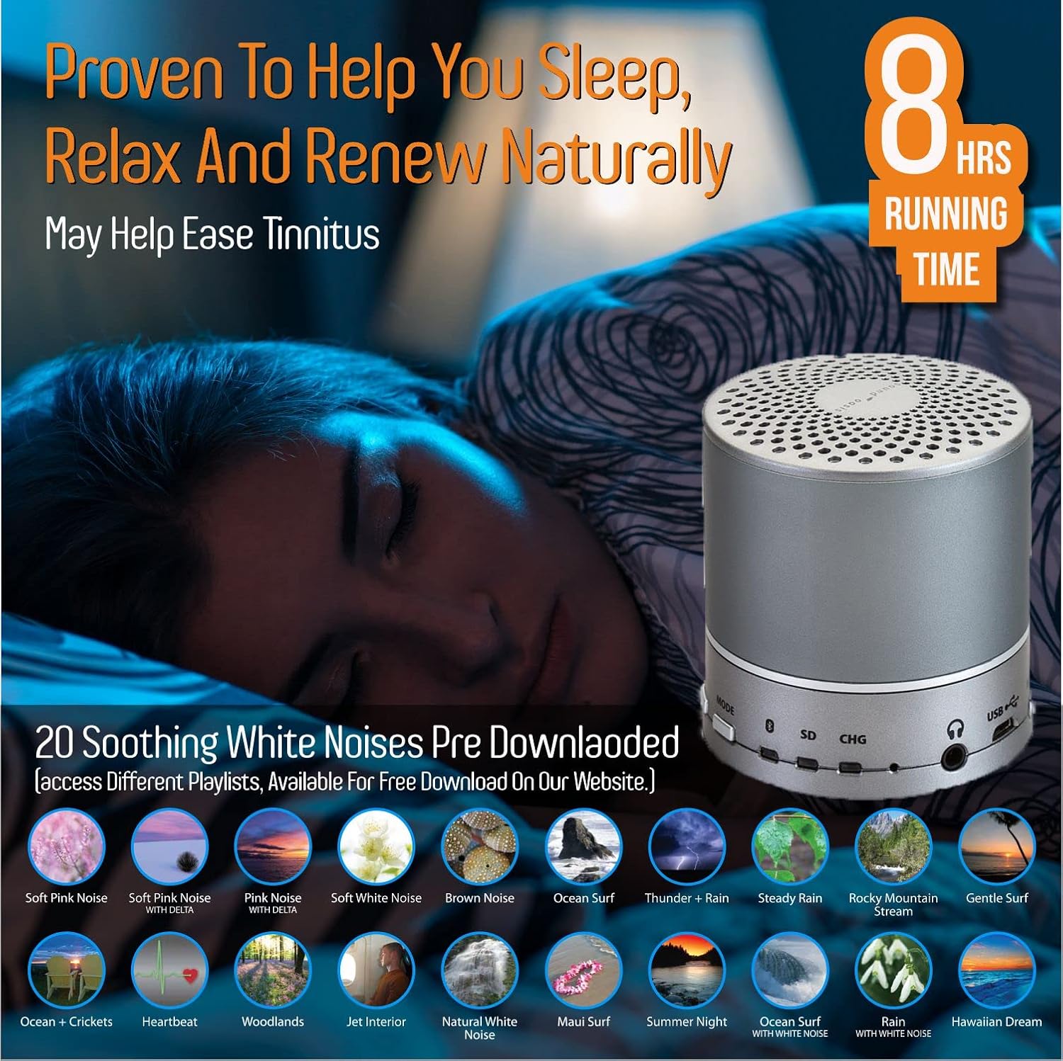 Sound Oasis Sound Machine for Sleep - Built in Bluetooth Speaker Big Bass Sound - Portable Home and Travel White Noise Machine - Over 20 White Noise Playlists and Nature Sounds for Adults and Babies
