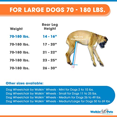 Walkin' Wheels Dog Wheelchair - for Large Dogs 70-180 Pounds - Veterinarian Approved - Dog Wheelchair for Back Legs