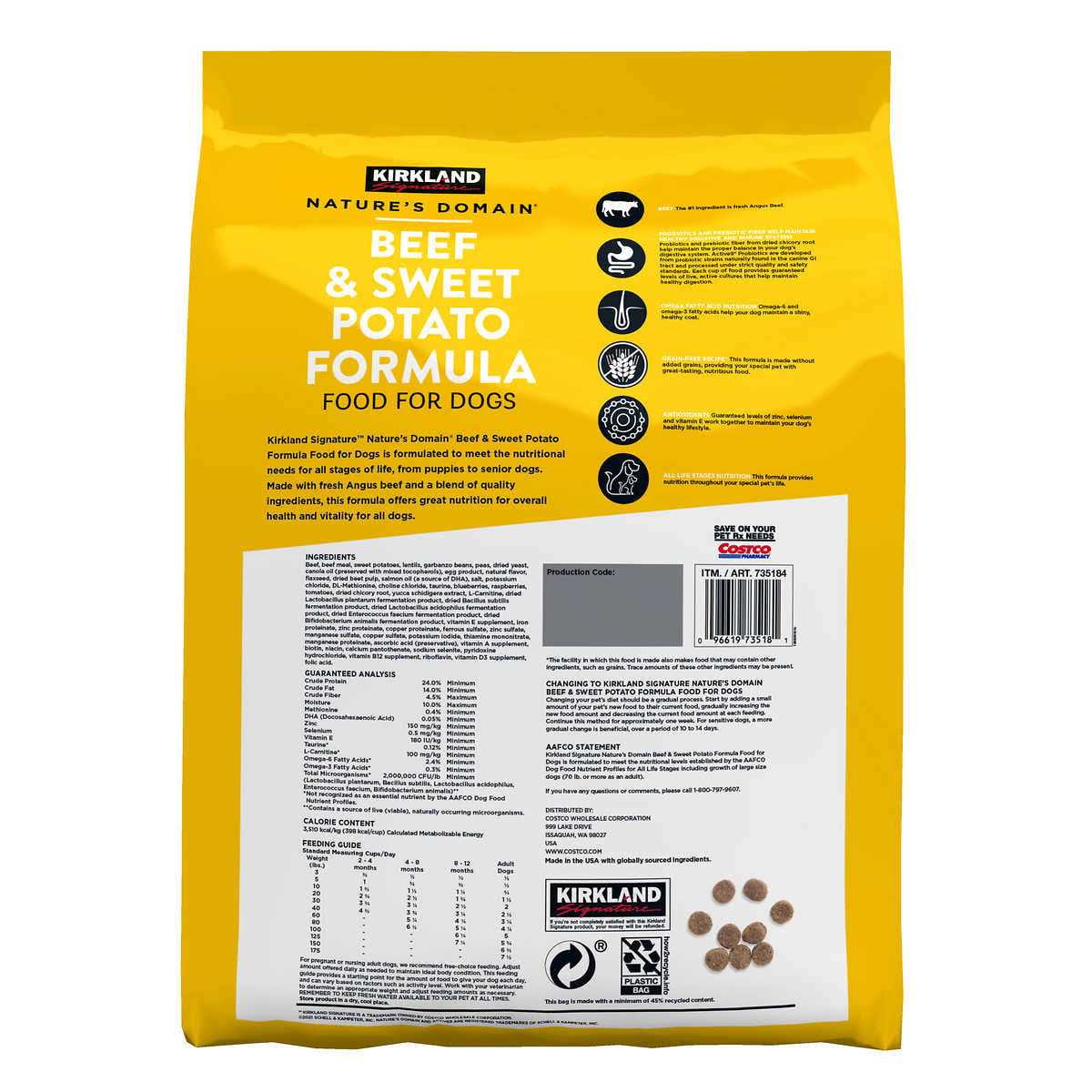 Kirkland Signature Natures Domain Beef &amp; Sweet Potato Dog Food 35 lb - Pet Supplies online store