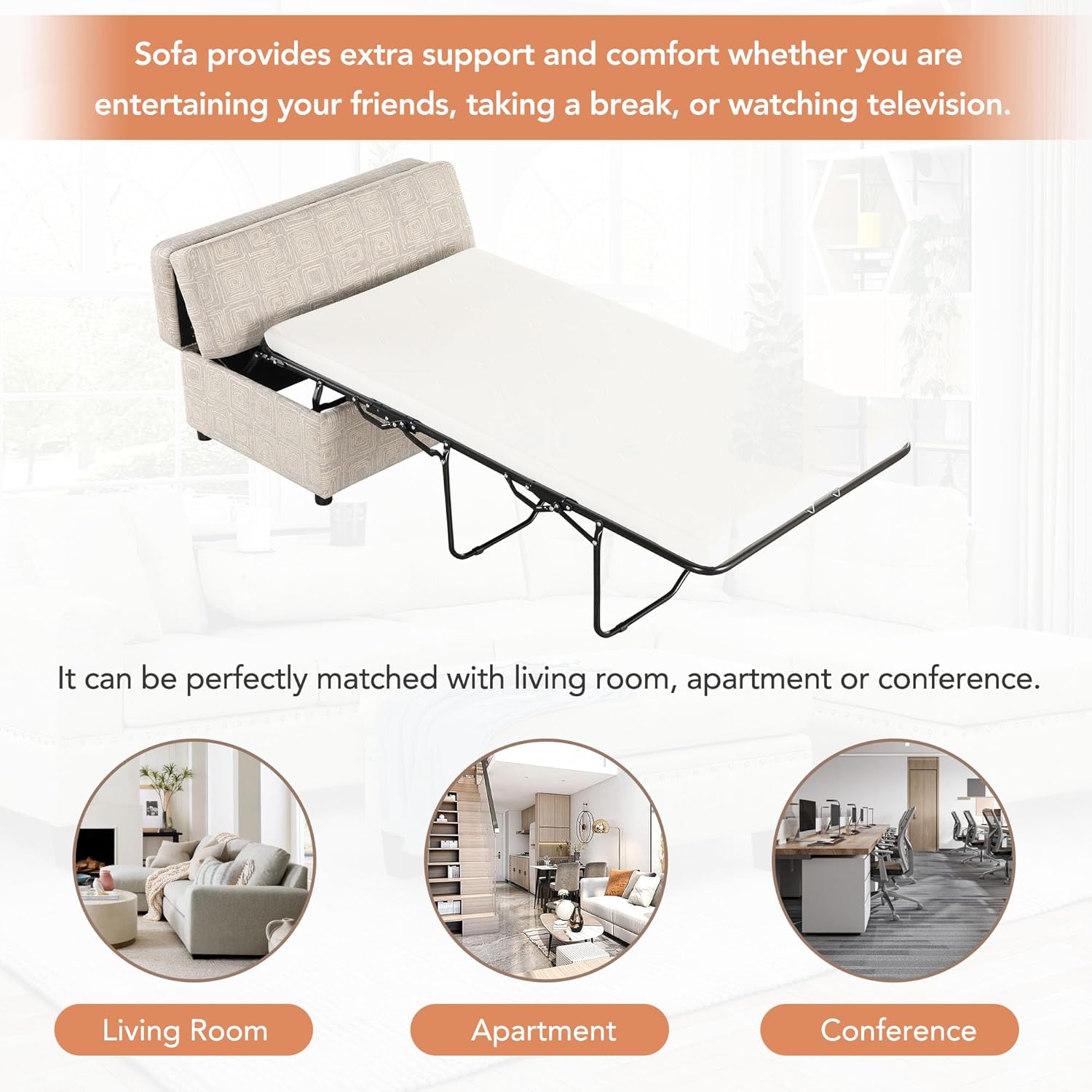 Twin Size Folding Ottoman Sleeper Bed with Mattress Convertible Guest Bed Light Gray Modern Couch for Bedroom,Apartment Sofa,Office Couch