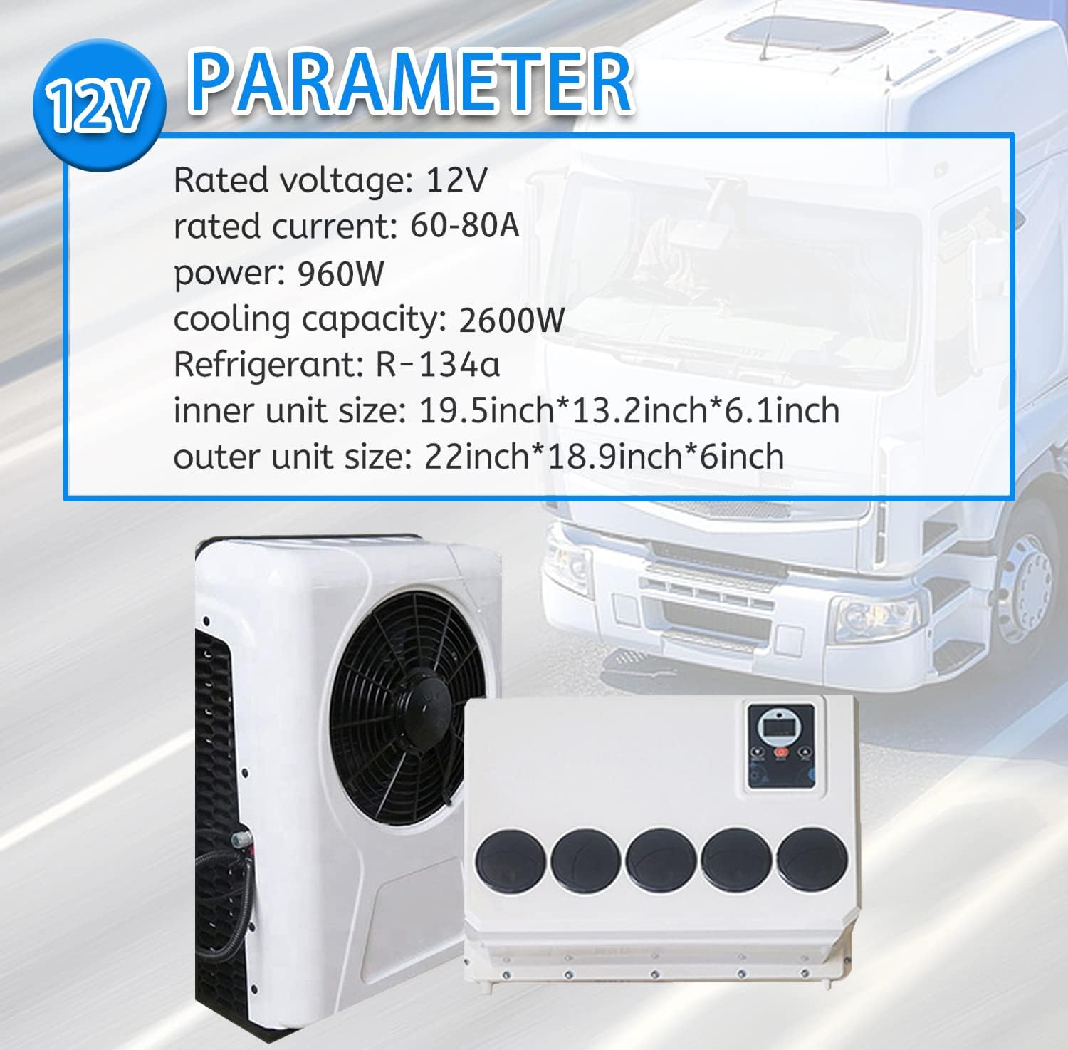 DC 12 Volt RV Truck Air Conditioner ac unit, Intelligent inverter parking air conditioner 12V (white)