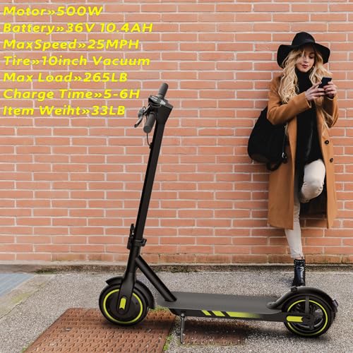 Electric Scooter for Adults Long Range Miles, 500/600W Motor & 10" Vacuum Tires, Foldable Design with Dual Disc Brakes, Smart App Control