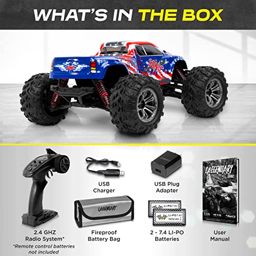 LAEGENDARY Remote Control Car, Hobby Grade RC Car 1:10 Scale Brushed Motor with Two Batteries, 4x4 Off-Road RC Truck, Fast RC Cars for Adults, RC Cars, Remote Control Truck