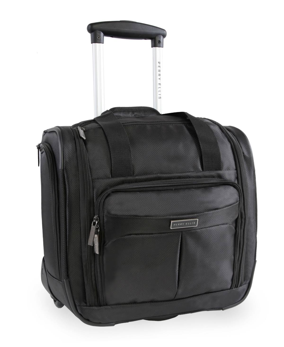 Perry Ellis Black Excess 9-Pocket Underseat Rolling Tote Carry-On Bag