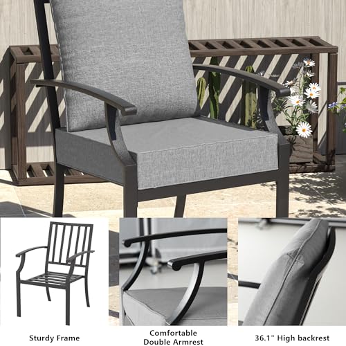 Patio Dining Set 7 Pieces for 6,Outdoor Metal Furniture Conversation Set w/2 Swivel Chairs and Longboard Metal Dining Table with Umbrella Hole for Backyard,Garden,Poolside,Sand