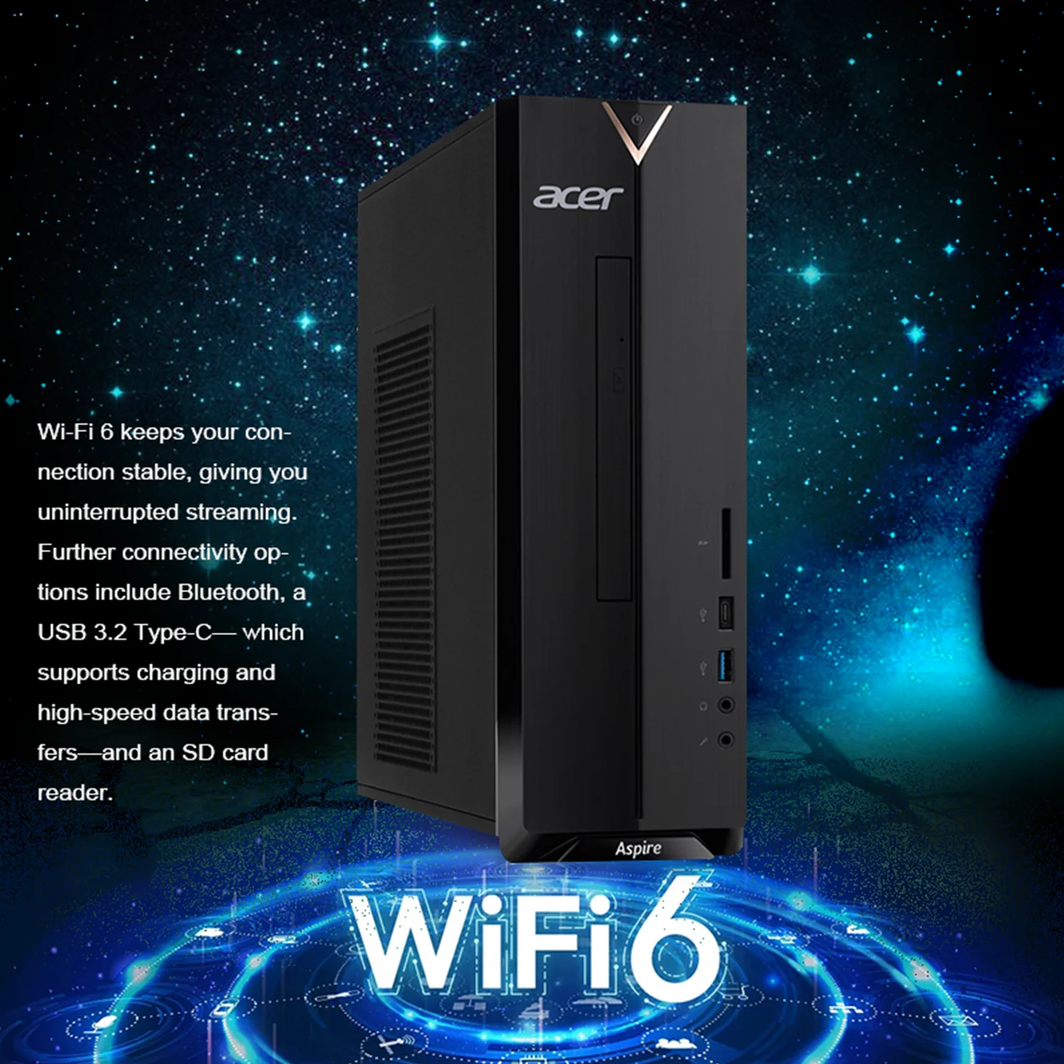 Acer Aspire Tower Desktop Computer, Intel Celeron N4505, 12GB RAM, 512GB PCIe SSD, SD Card Reader, Wired Keyboard and Mouse, Type-C, RJ45, HDMI, VGA, Wi-Fi 6, Windows 11 Home, Black