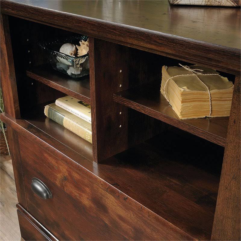 Sauder Harbor View 2 Piece Computer Desk with Hutch and File Cabinet Set in Cherry