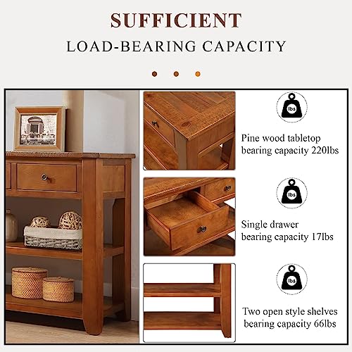 48'' Solid Pine Wood Top Console Table,Modern Side Table with 3 Storage Drawers and 2 Shelves,Entryway Table Sofa Table for Living Room,Entryway,Bedroom,Black