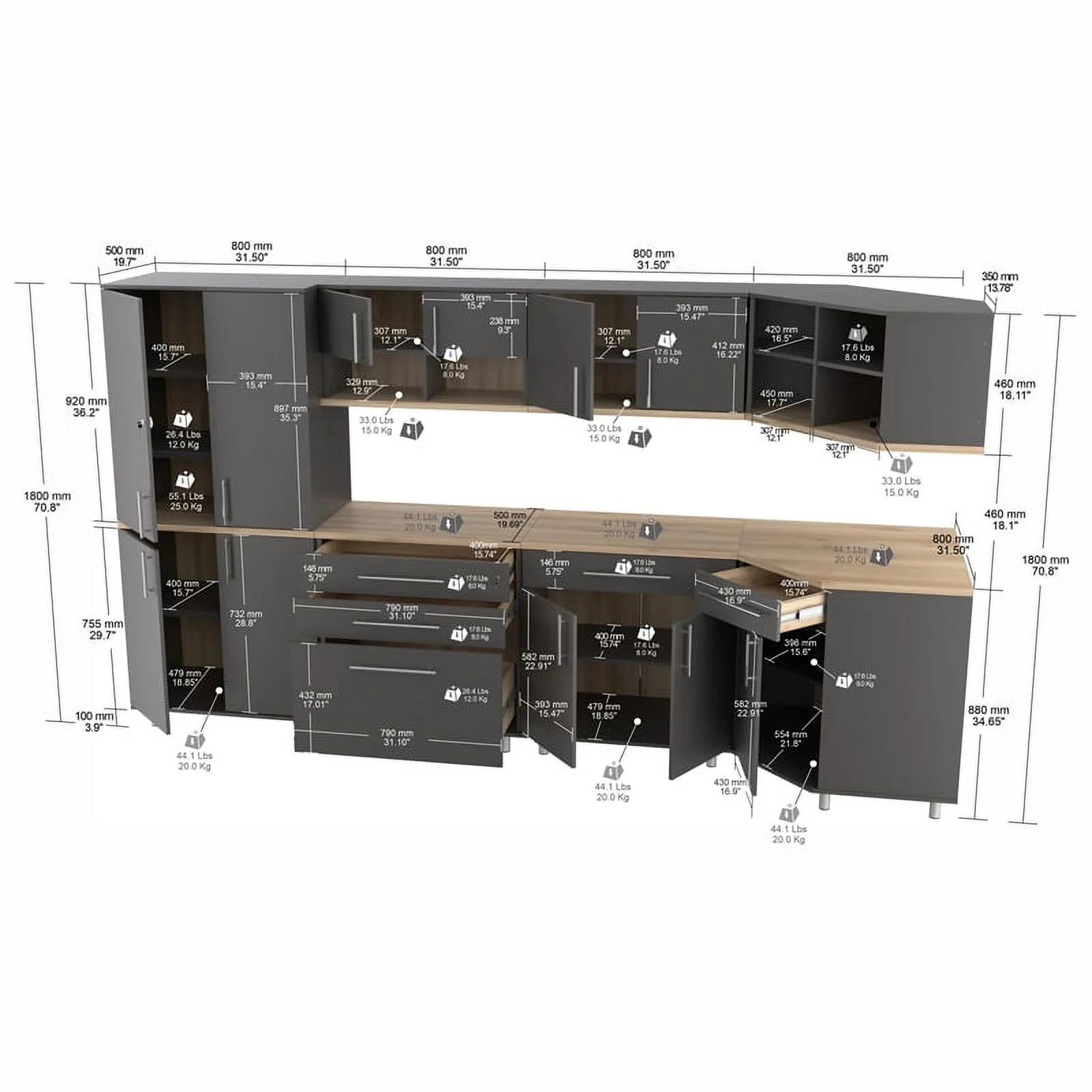 Pemberly Row 7-Piece Engineered Wood Garage Cabinet Set in Gray/Maple