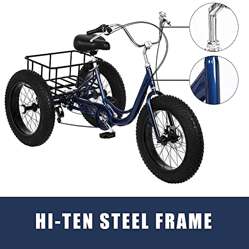 Adult Tricycles 7 Speed, Adult Trikes 20 inch 3 Wheel Bikes, Three-Wheeled Bicycles Cruise Trike with Shopping Basket for Seniors, Women, Men