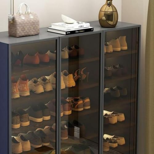 CraftThink Shoe Cabinet with Glass Doors & Sensor Light, Glam Style 6-Tier Freestanding Shoe Rack Storage Organizer with Adjustable Shelves for Hallway Entryway Garage (White, 47" L x 14" W x 47" H)