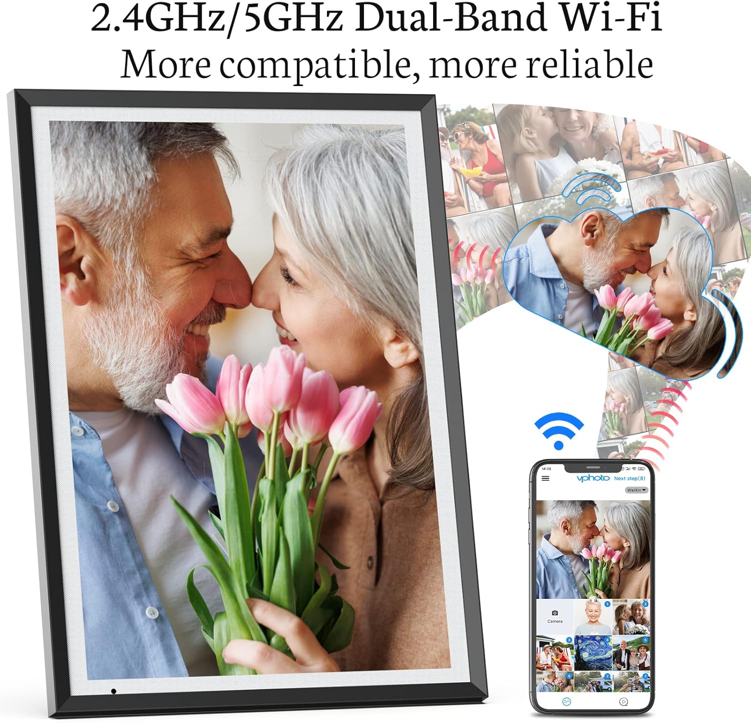 BSIMB Digital Picture Frame IPS Display, Wall-Mountable Electric Photo Frame with Remote Control, Place in Landscape&Portrait, Gift for Mother's Day