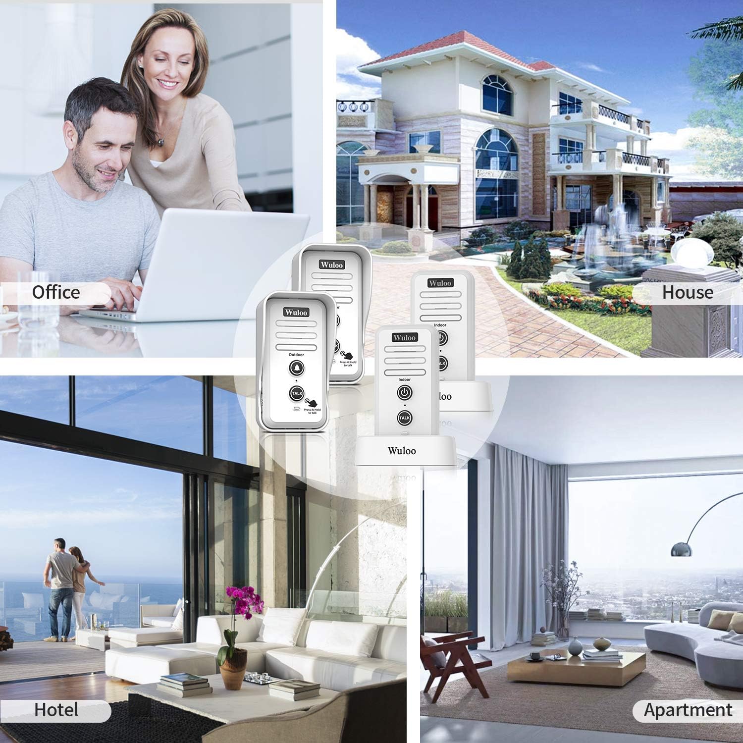 Wireless Intercom Doorbell Chime for Home Intercomunicador (1T2 White) …