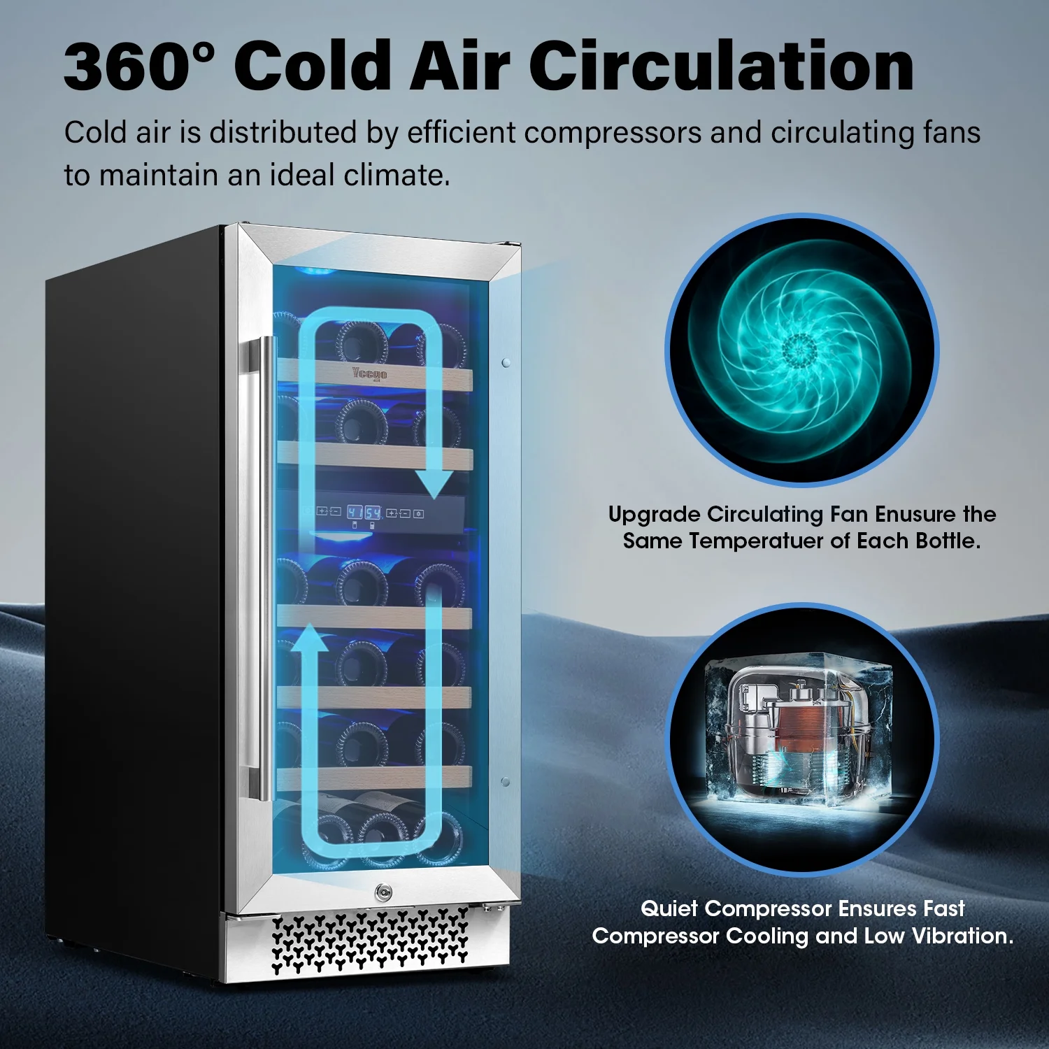Yeego 15" Mini Wine Cooler Fridge, 28 Bottle Dual Zone Wine Refrigerator with Stainless Steel Tempered Glass Door, Freestanding and Built-in