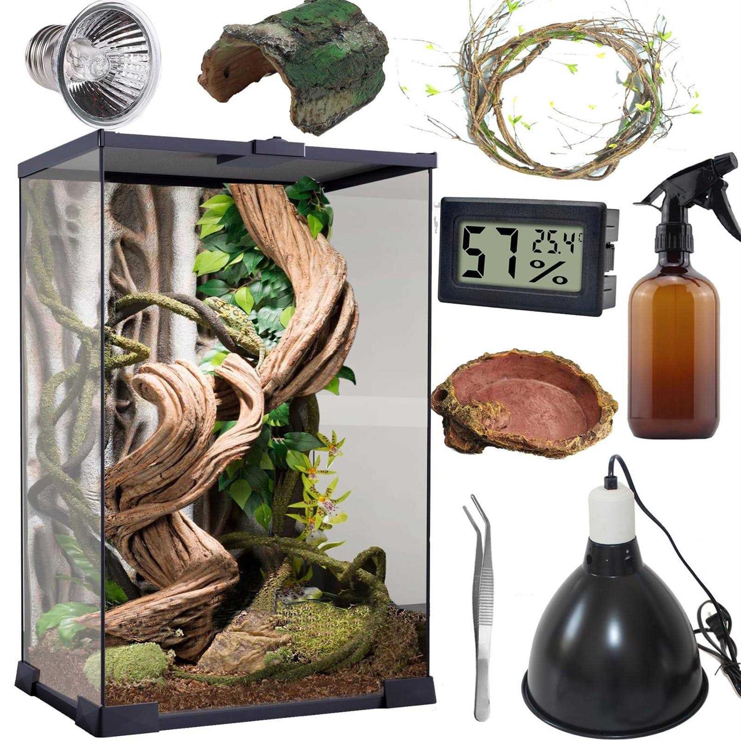 SARUFO Reptile Terrarium 8 * 8 * 12 Amphibian Vertical Habitat Tank Starter Kit