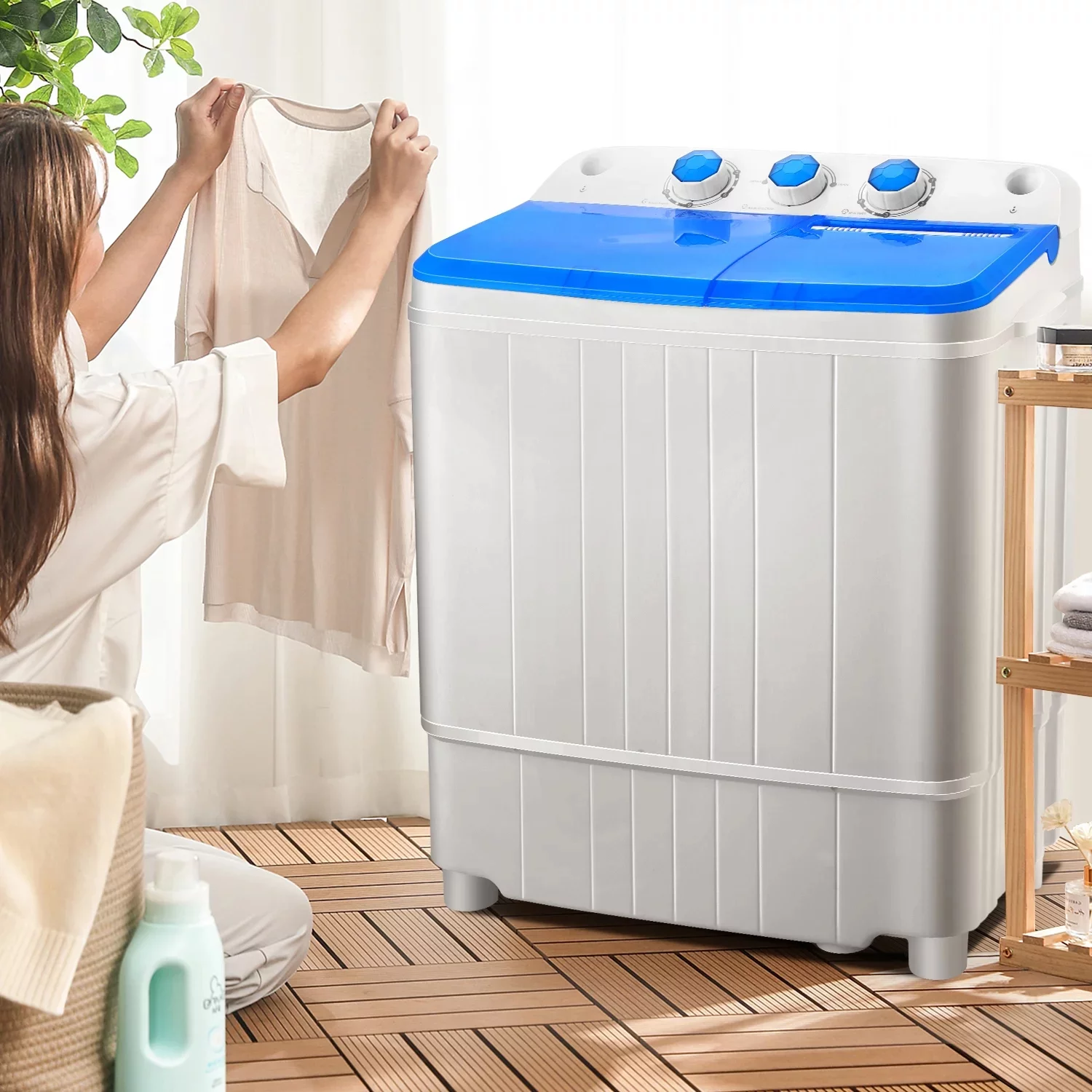 Qhomic Mini Washing Machine, 11lbs Washer & 6.6lbs Spin Dryer Combo Washing Machine, Compact Washer Machine with Drain Pump&Time for dorm, RV's, Home