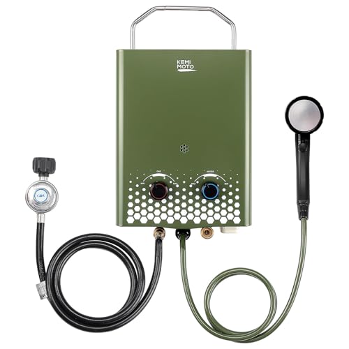 KEMIMOTO propane tankless water heater outdoor，1.32Gpm 34000 BTU Camping Portable Water Heater，Easy Installation, Lightweight for Taking，Suitable For Rv/Camping/Cabin