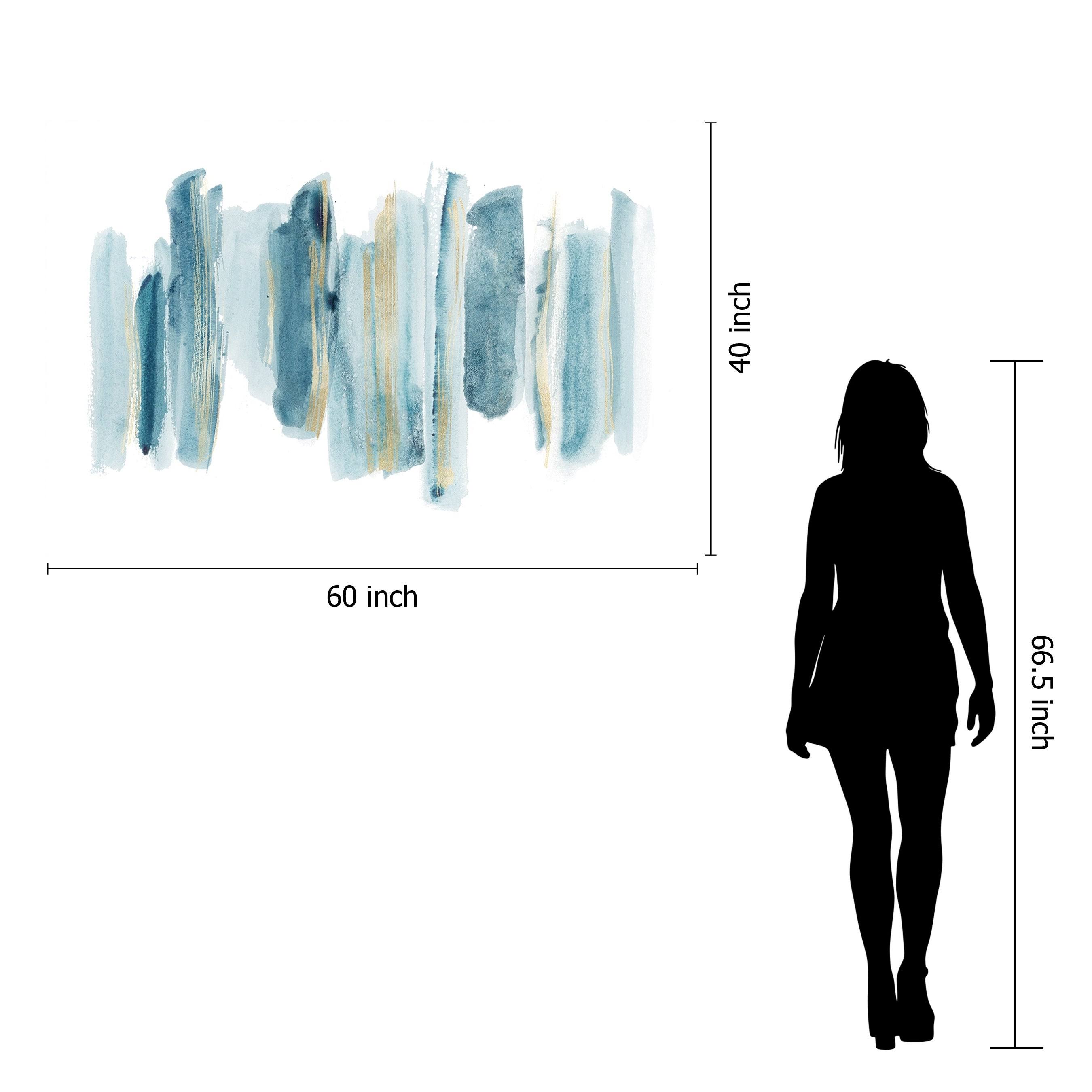 Classy Art 40x60 Billiant Blue and Gold Abstract Tempered Glass Wall Art, Multi