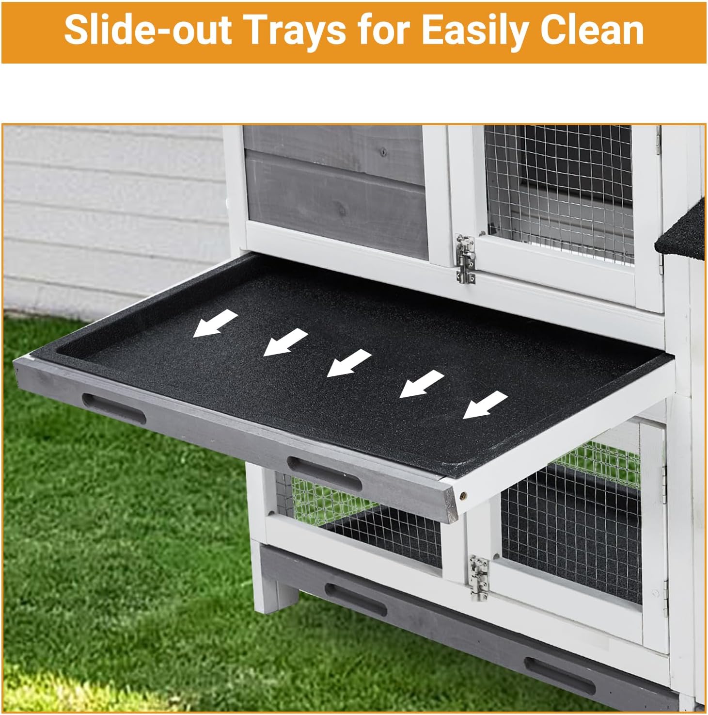 Gravee Two Floors 62" Wooden Outdoor Indoor Roof Waterproof Bunny Hutch Rabbit Cage Guinea Pig Coop PET House for Small to Medium Animals with Stairs and Cleaning Tray PET537