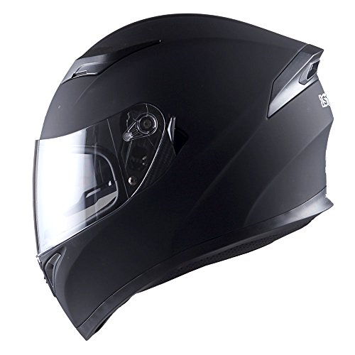 1Storm Motorcycle Full Face Dual Visor Helmet Bundle with Spoiler and Motorcycle Bluetooth Headset: HJK316 Matt Black