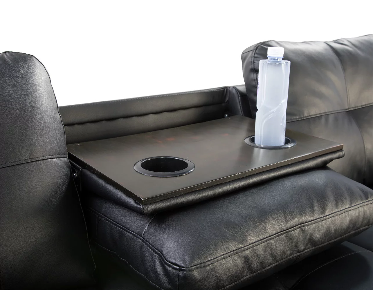 Ponliving Furniture Room Sectional Set, Leather Sectional Sofa in Home, with Storage Ottoman and Matching Pillows Left Hand Facing Black