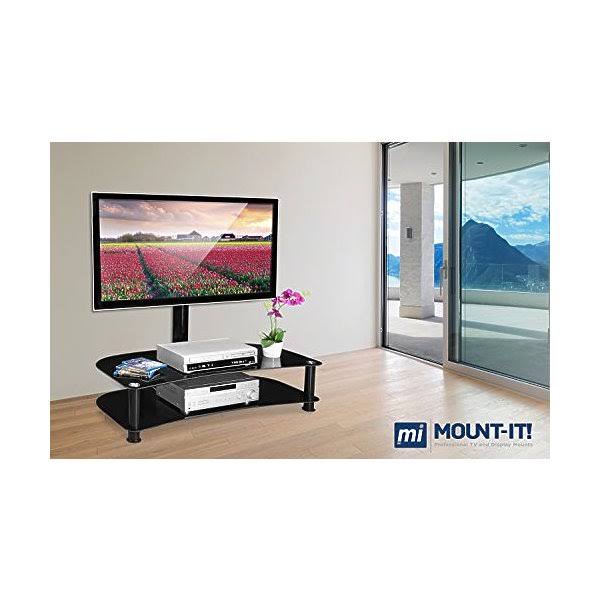 Mount-It! Floor TV Stand with Mount and Glass Shelves - TV Mount Entertainment Center, Fit