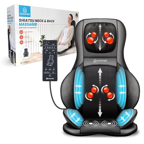 COMFIER Shiatsu Neck Back Massager with Heat, 2D ro 3D Kneading Massage Chair Pad, Adjustable Neck Massage,Seat Massager for Full Body Relaxation, Christmas Gifts for Dad Mom Women Men,Dark Gray
