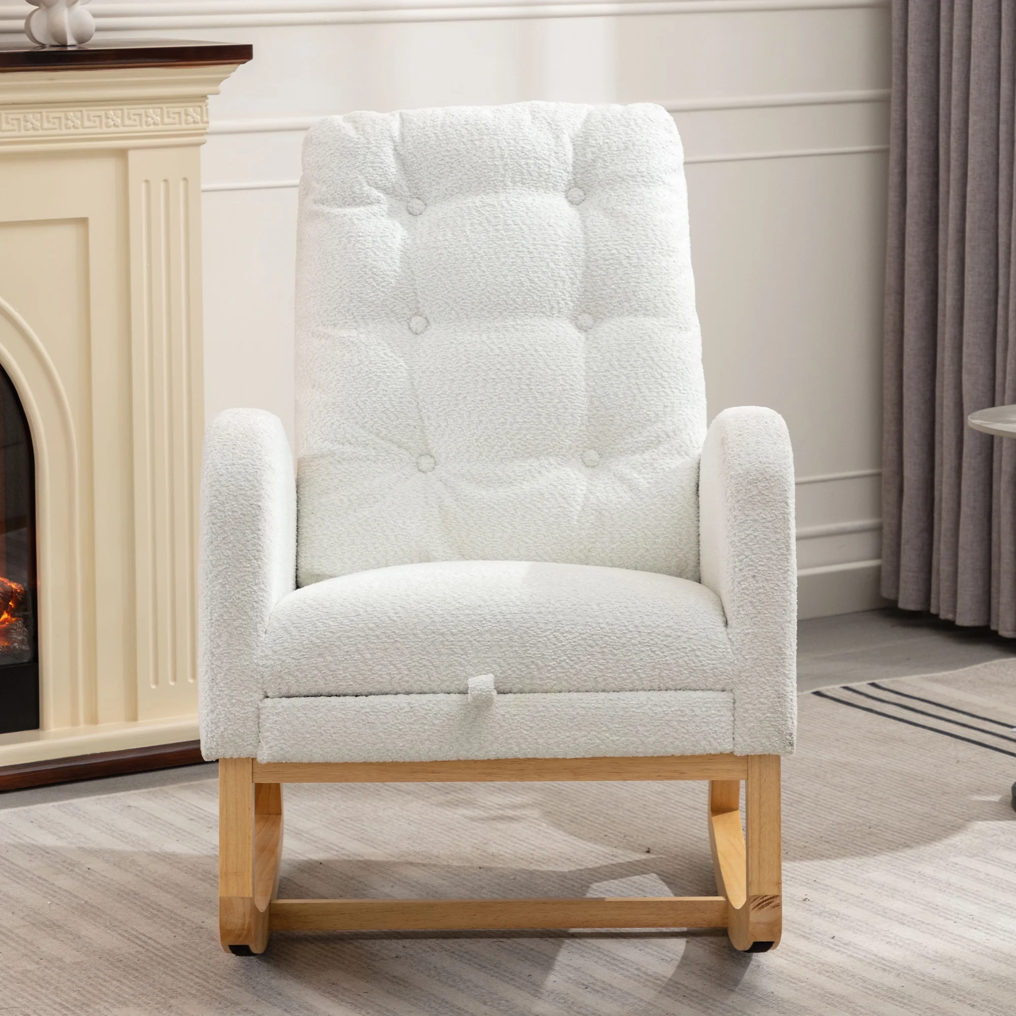 Nursery Rocking Chair with Footrest - High Back, Rubber Wood Rocking Legs, Ideal for Bedroom and Living Space